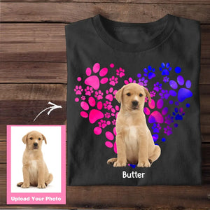 Personalized Upload Your Dog Photo Paw Heart Dog Lovers Gift Tshirt Printed 23MAY-TB22