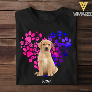 Personalized Upload Your Dog Photo Paw Heart Dog Lovers Gift Tshirt Printed 23MAY-TB22