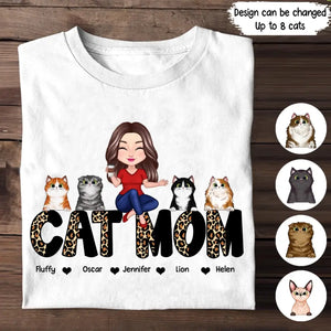 Personalized Cat Mom Grandma with Kids Names T-shirt Printed MTPN2705