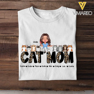 Personalized Cat Mom Grandma with Kids Names T-shirt Printed MTPN2705