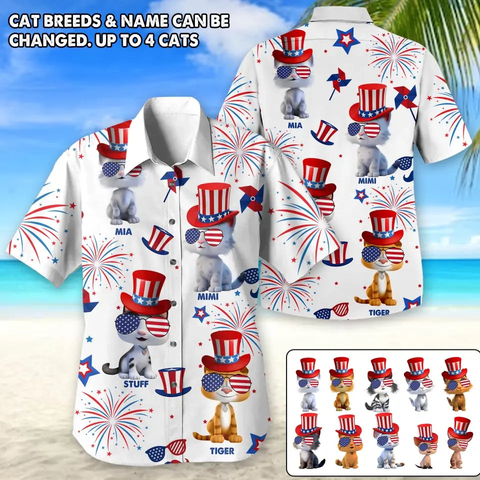 Personalized Happy 4th Of July Cat Lovers Gift Break Hawaii Printed QTDT0106