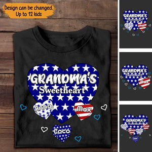 Personalized Happy 4th Of July Grandmas Sweetheart With Kids Names T-shirt Printed QTTB0206