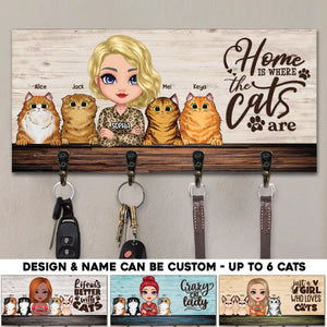Personalized Cat Mom Home Is Where The Cats Are Cat Lovers Key Holder Printed PNHQ1306