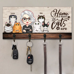 Personalized Cat Mom Home Is Where The Cats Are Cat Lovers Key Holder Printed PNHQ1306