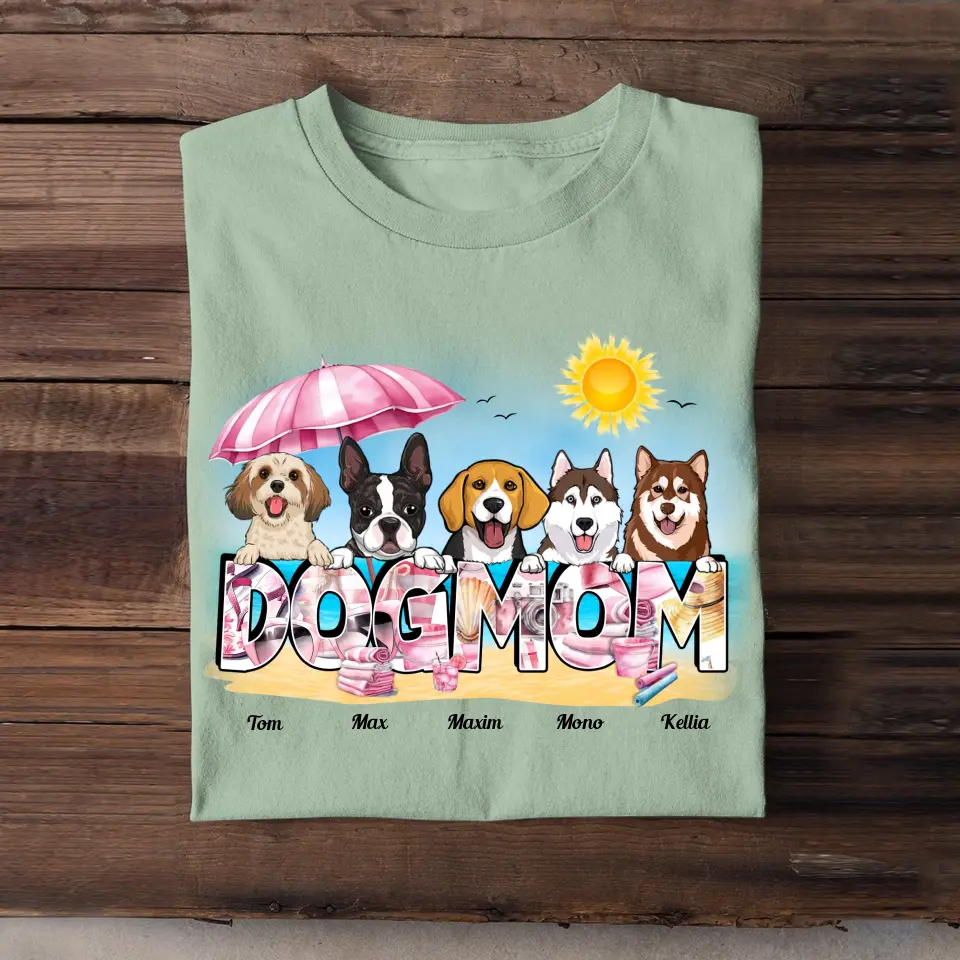Personalized Pink Dogmom Summer Beach Gift For Dog Lovers Sumer Vacation 2D Tshirt