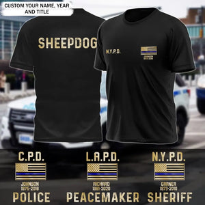 Personalized US Sheepdog Blue Thin Line Tshirt Printed QTPVD207
