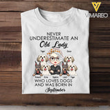 Personalized Never Underestimate An Old Lady Who Loves Dogs And Was Born In September T-shirt Printed QTHN247