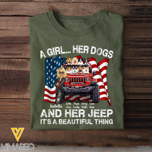 Personalized A Girl Her Dogs And Her Jeep Flag It's A Beautiful Thing T-shirt Printed MTDT1006