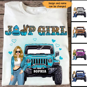 Personalized Jeep Girl Art Leopard Watercolor T-shirt Printed HN347