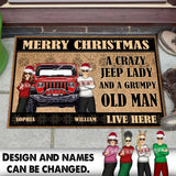 Personalized Merry Christmas A Crazy Jeep Lady And A Grumpy Old Man Live Here Couple Doormat HN23631