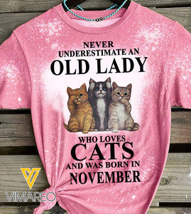 Love Cats and Was Born In November Bleached Tshirt Printed SEP-NL17