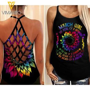 March mermaid girl Criss-Cross Open Back Camisole Tank Top ZQ2703