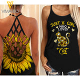 Just a girl love cat Criss-Cross Open Back Camisole Tank Top ZQ1403