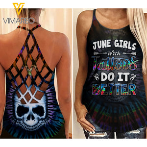 June Girl with Tattoos Criss-Cross Open Back Camisole Tank Top MAR-HQ14 Better