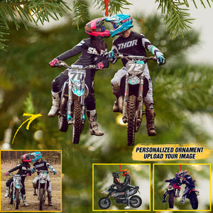 Personalized Image Motocross Couples Christmas Wood Ornament Printed 22OCT-DT03