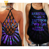 Hairstylist with Tattoos Girl Criss-Cross Open Back Camisole Tank Top MAR-DT14