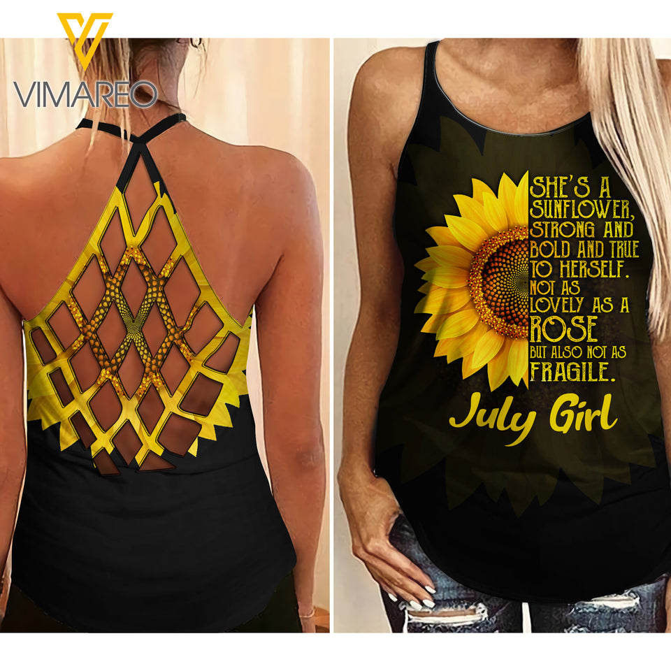 July Girl Sunflower Criss-Cross Open Back Camisole Tank Top MAR-DT14