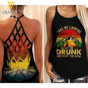 CAMPING Criss-Cross Open Back Camisole Tank Top DRUNK