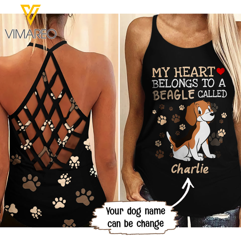 PERSONALIZED BEAGLE DOG CRISS-CROSS OPEN BACK CAMISOLE TANK TOP
