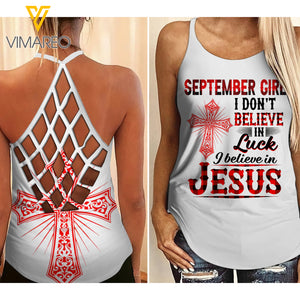 September girl Jesus Criss-Cross Open Back Camisole Tank Top 0907TQ