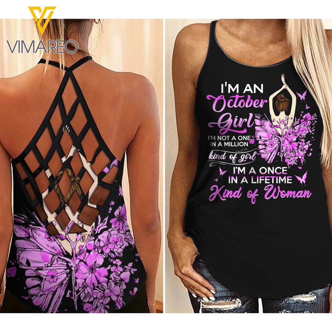 October Girl With Butterflies Criss-Cross Open Back Camisole Tank Top VMYY