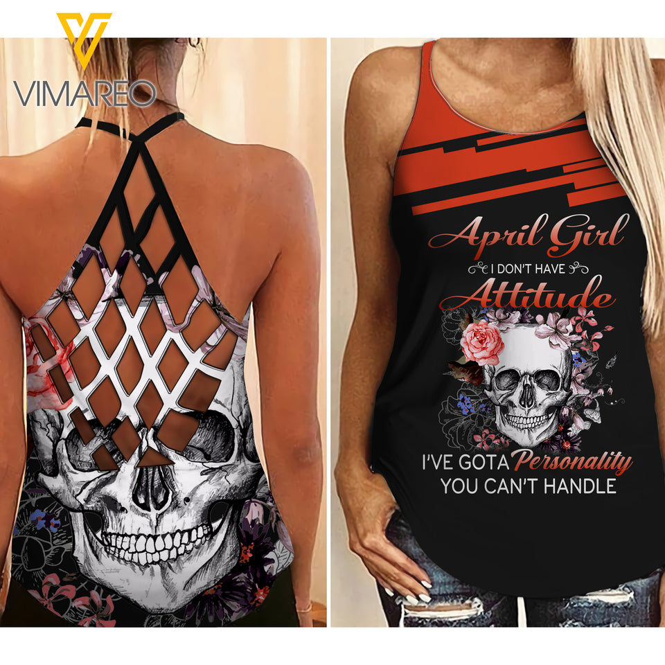April Girl - I've got a personality  Criss-Cross Open Back Camisole Tank Top VMYY