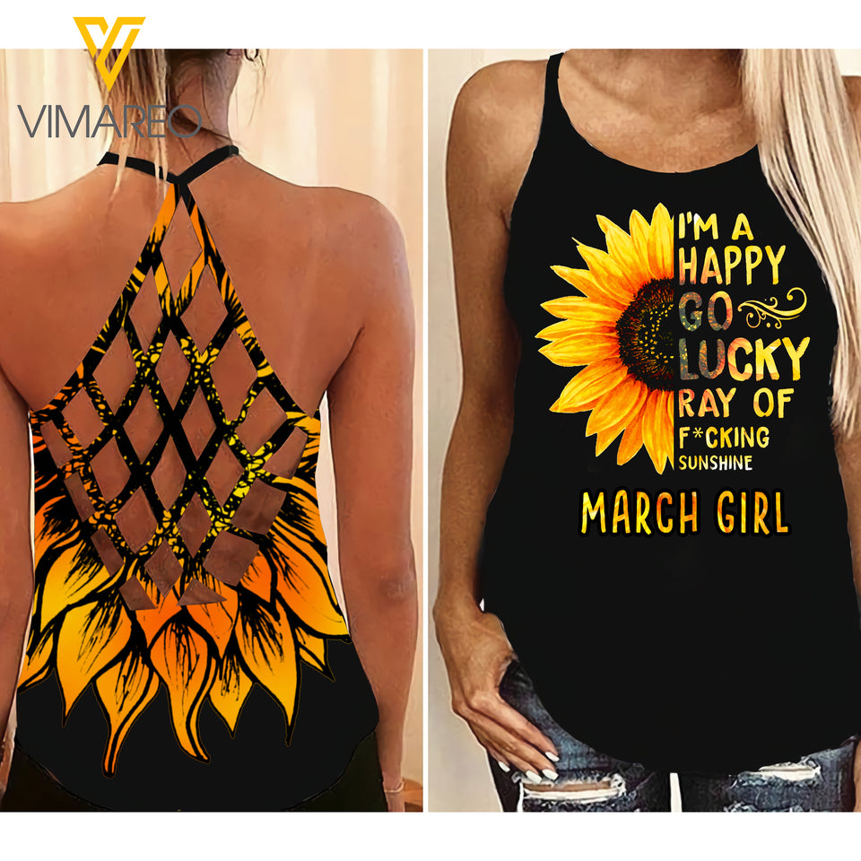 march GIRL Criss-Cross Open Back Camisole Tank Top sunshine