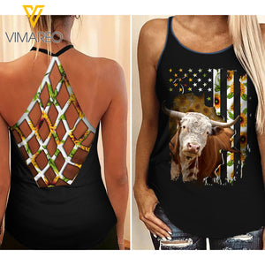 Hereford Cattle Criss-Cross Open Back Camisole Tank Top MAR-MA13
