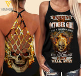 October Girl with SKull Criss-Cross Open Back Camisole Tank Top