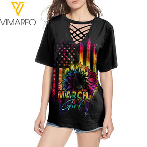 March Girl 3D Printed Lace up T-Shirt