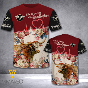 VMMH TEXAS LONGHORN COW TSHIRT 3D PRINTED MAR-MA02