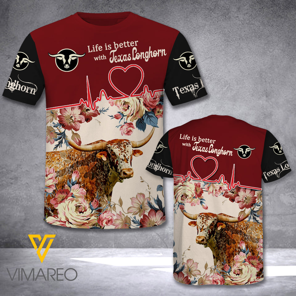 VMMH TEXAS LONGHORN COW TSHIRT 3D PRINTED MAR-MA02