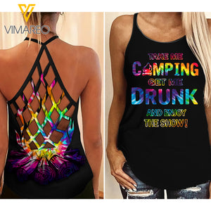 TAKE CAMPING AND DRUNK CRISS-CROSS TANK TOP