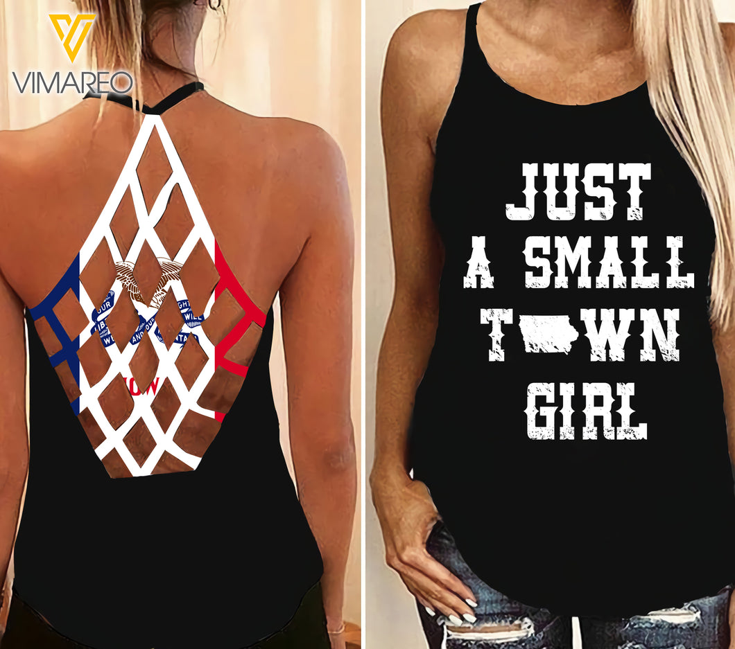 Iowa-Just a small town girl  Criss-Cross Open Back Camisole Tank Top
