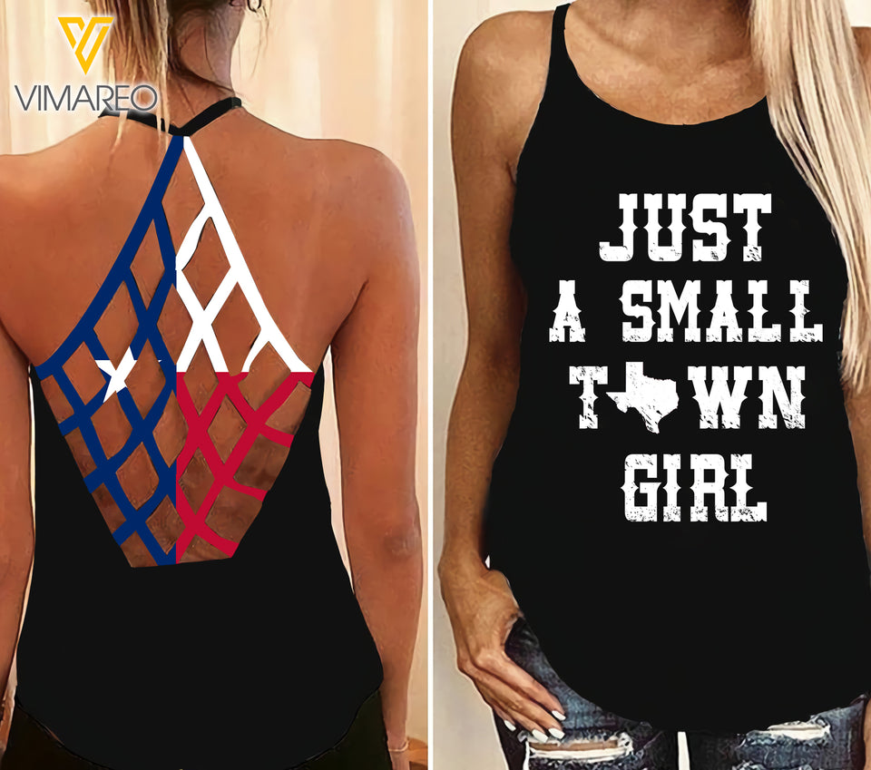 Texas-Just a small town girl  Criss-Cross Open Back Camisole Tank Top
