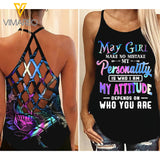 May Girl - My attitude depends on who you are Criss-Cross Open Back Camisole Tank Top VMYY