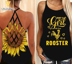 Rooster Criss-Cross Open Back Camisole Tank Top 2106D