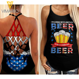 Beer Criss-Cross Open Back Camisole Tank Top CCMEYW