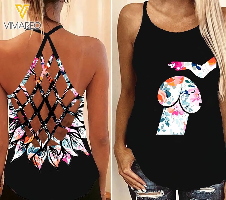 Dog mom Criss-Cross Open Back Camisole Tank Top DMESH