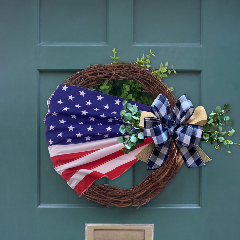 Independence Day Americana Poly Flower Wreath, Memorial Day Wreat Patriotic Wreath Patriotic Flag Wreaths